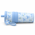 Mavzul Blue Bow Floral Insulated Coffee Tumbler with Straw and Wrist Strap