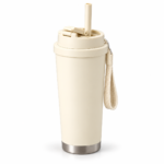 Mavzul Cream Butterfly Insulated Coffee Tumbler with Straw and Wrist Strap