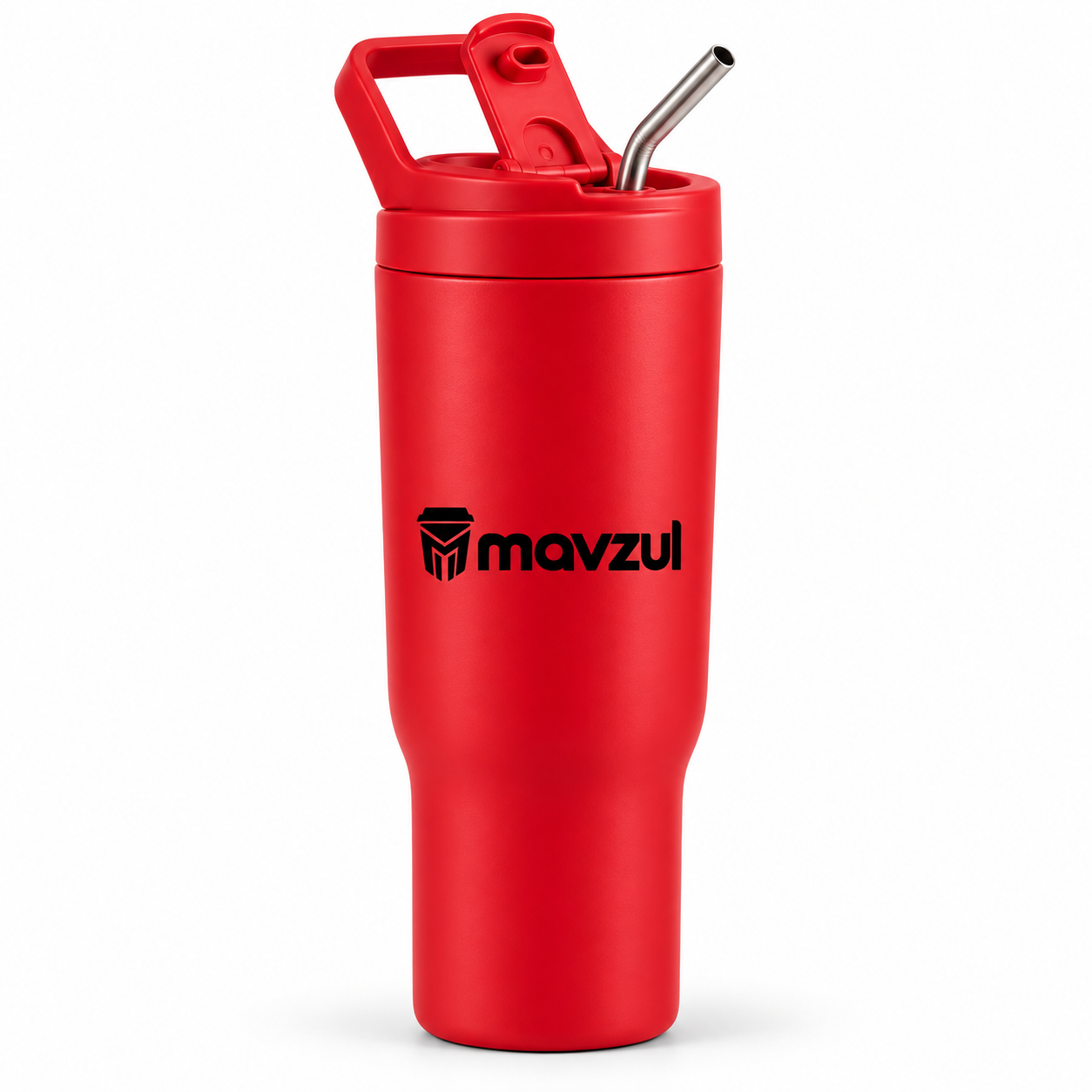 Mavzul Red Insulated Coffee Tumbler with Carry Handle and Straw (1) Mavzul Red Insulated Coffee Tumbler with Carry Handle and Straw