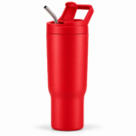 Mavzul Red Insulated Coffee Tumbler with Carry Handle and Straw